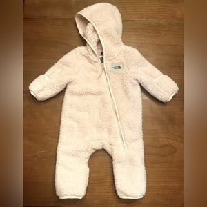North Face pale pink fleece baby bunting 0-3 months.